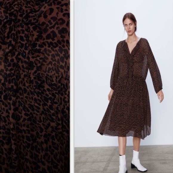 NWT Zara Ruffled Animal Print Dress - Picture 5 of 11